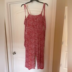 Red, sleeveless jumpsuit from Pink Lily.